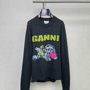Ganni Dark Gray Sweater with Graphic Print